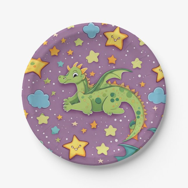 Assiettes En Carton Dragon violet (Devant)