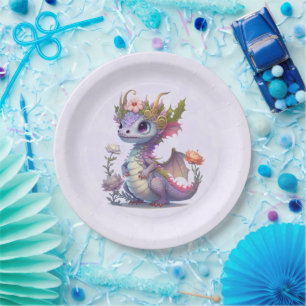 Assiettes En Carton Dragon violet à couronne élégante
