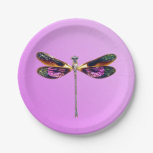Assiettes En Carton Dragonfly - argent, or, violet sur violet