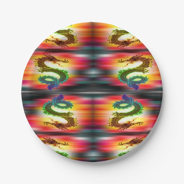 Assiettes En Carton Dragons arc-en-ciel (Devant)