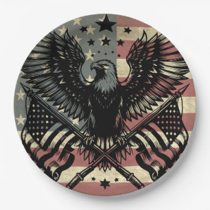 Assiettes En Carton Drapeau Américain Aigle à tête blanche Patriotique