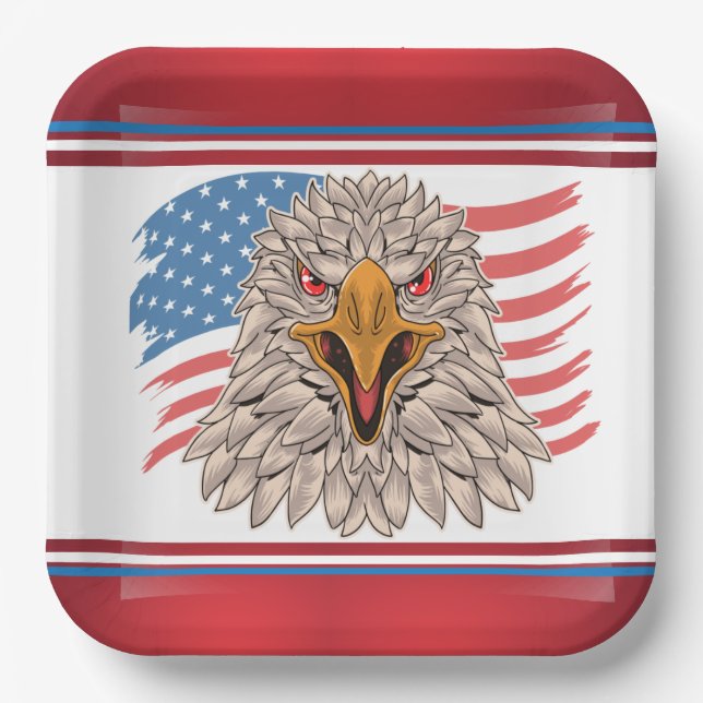 Assiettes En Carton Drapeau américain avec plaque de papier aigle (Recto)