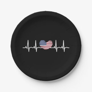 Assiettes En Carton Drapeau américain Battement de cœur ECG Électrocar