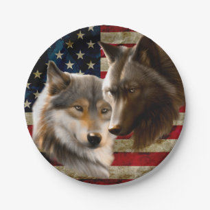 Assiettes En Carton Drapeau américain des loups