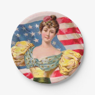 Assiettes En Carton Drapeau américain Lady Liberty Independence