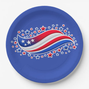 Assiettes En Carton Drapeau américain ondulé patriotique avec étoiles