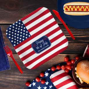 Assiettes En Carton Drapeau américain patriotique Joyeux 4 juillet Nom