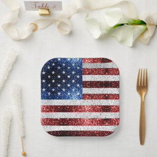 Assiettes En Carton drapeau américain rouge blanc brillant parties sci
