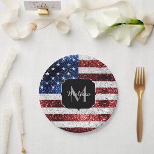 Assiettes En Carton Drapeau américain rouge blanc brillant parties sci