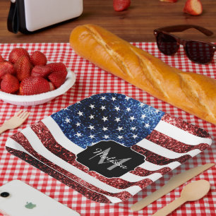Assiettes En Carton Drapeau américain rouge et bleu étincelles parties