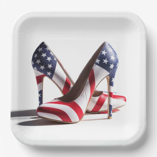 Assiettes En Carton Drapeau américain talons hauts (Recto)