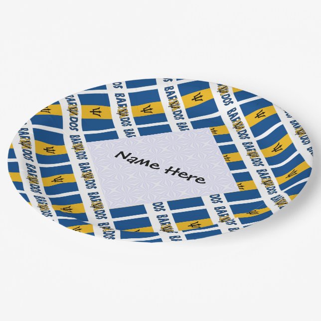 Assiettes En Carton Drapeau barbadien personnalisé (Angle)