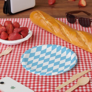 Assiettes En Carton Drapeau bleu et blanc Bavière Rhombus Motif