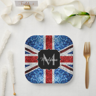 Assiettes En Carton Drapeau britannique rouge bleu blanc étincelles sc