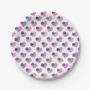 Assiettes En Carton Drapeau cardiaque américain Rouge Blanc Bleu Étoil