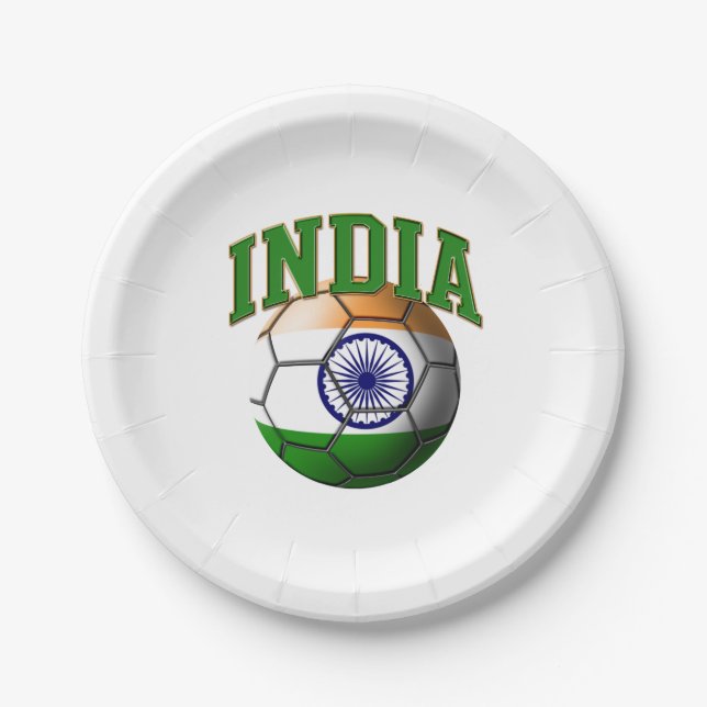 Assiettes En Carton Drapeau de ballon de football de l'Inde (Devant)