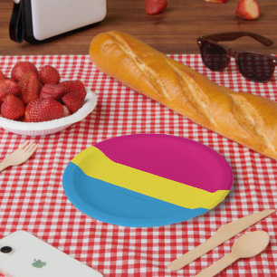 Assiettes En Carton drapeau de fierté pansexuelle SlipperyJoe rose amb