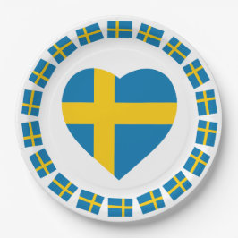 ASSIETTES EN CARTON DRAPEAU DE FORME DE COEUR DE LA SUÈDE