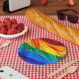 Assiettes En Carton Drapeau de la fierté gay de SlipperyJoe's agitant