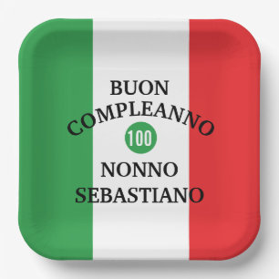 Assiettes En Carton Drapeau de l'Italie Bon Anniversaire ou Anniversai