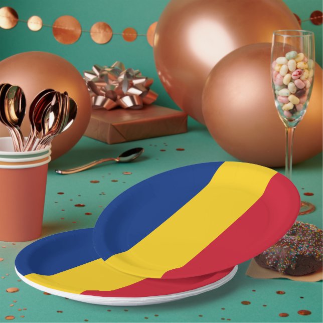 Assiettes En Carton Drapeau de Roumanie (Multi)