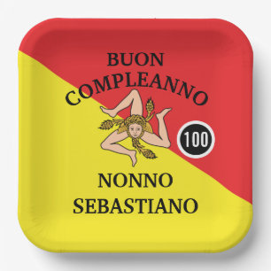 Assiettes En Carton Drapeau de Sicile Joyeux Anniversaire ou Anniversa