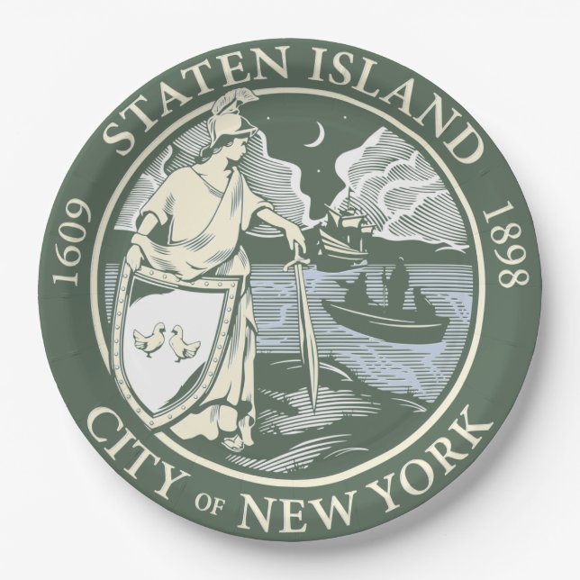 Assiettes En Carton Drapeau de Staten Island (district de New York) (Devant)
