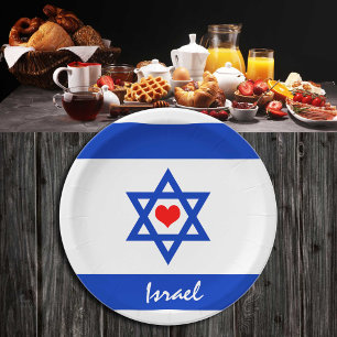 Assiettes En Carton Drapeau et coeur israéliens - Adeptes israéliens