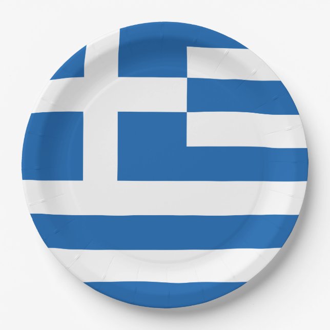 Assiettes En Carton Drapeau grec (Grèce) (Devant)