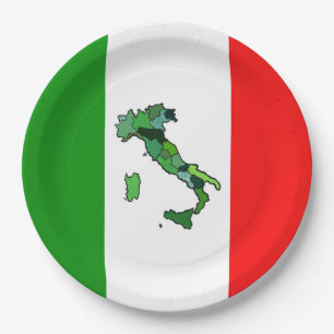 Assiettes En Carton Drapeau italien avec carte de l'Italie