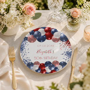Assiettes En Carton Drapeau rouge blanc bleu patriotique USA pour anni