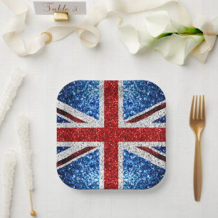Assiettes En Carton Drapeau rouge bleu blanc brillant parties scintill