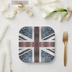 Assiettes En Carton Drapeau rustique UK rouge bleu étincelants parties