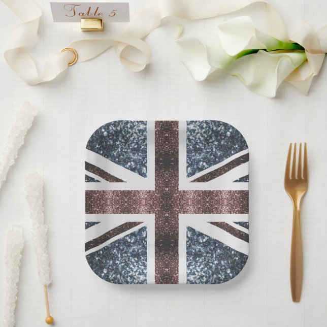 Assiettes En Carton Drapeau rustique UK rouge bleu étincelants parties (Mariage)