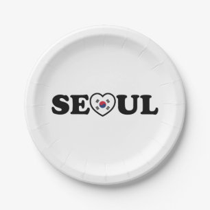Assiettes En Carton Drapeau Seoul Love Heart Taegeukgi