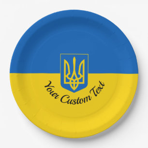 Assiettes En Carton Drapeau ukrainien avec blason et texte personnalis