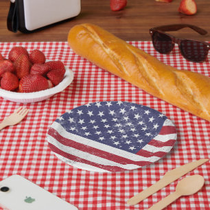 Assiettes En Carton Drapeau vintage USA Patriotique Américain Rouge Bl