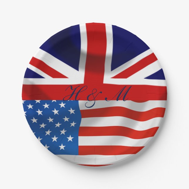 Assiettes En Carton Drapeaux américains et britanniques, Mariage royal (Devant)