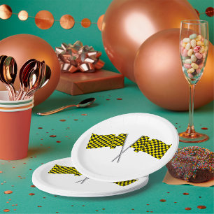 Assiettes En Carton Drapeaux De Course Jaune Et Noir
