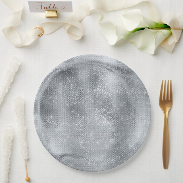 Assiettes En Carton Dreamy Glitzy Silver Sparkle (Mariage)