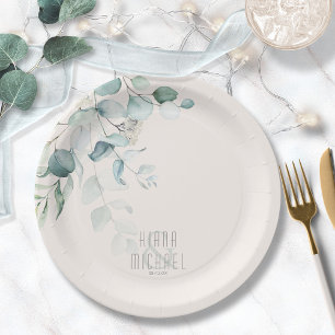 Assiettes En Carton Dreamy Greenery Wedding V2 Green/Blue ID817