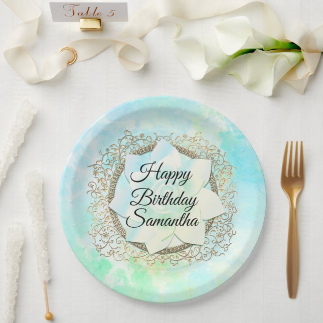 Assiettes En Carton Dreamy Pastels Lotus Flower Personnalisé (Mariage)