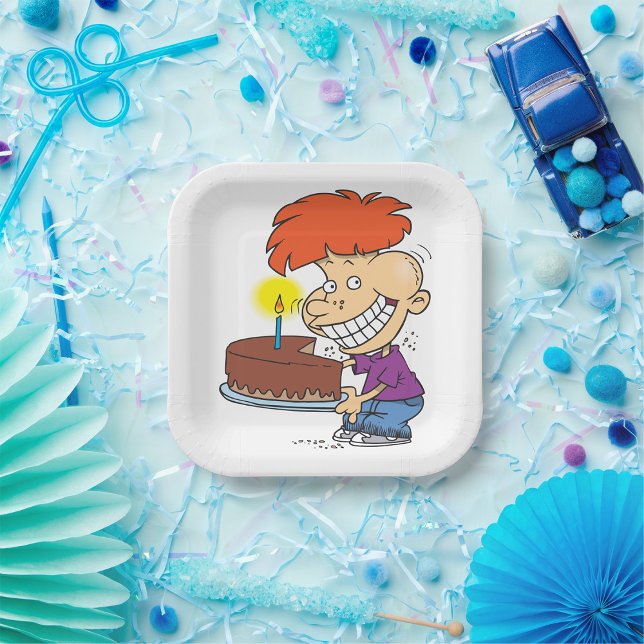 Assiettes En Carton Drôle caricaturiste avec gâteau d'anniversaire au  (Créateur téléchargé)