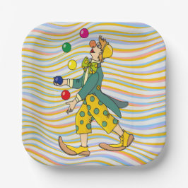 Assiettes En Carton Drôle Clown Jouant Avec Des Boules Colorées