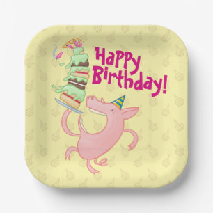 Assiettes En Carton Drôle Cochon Joyeux Anniversaire ! Carton de gâtea