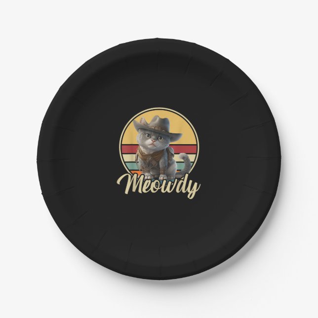 Assiettes En Carton Drôle Cowboy Cat Mashup Meow Howdy Kitten Lovers M (Devant)