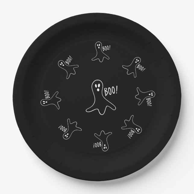 Assiettes En Carton drôle de fantôme criant boo pour halloween  (Devant)