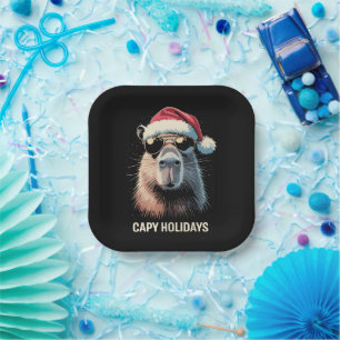 Assiettes En Carton Drôle de Noël Capy Vacances Xmas Capybara