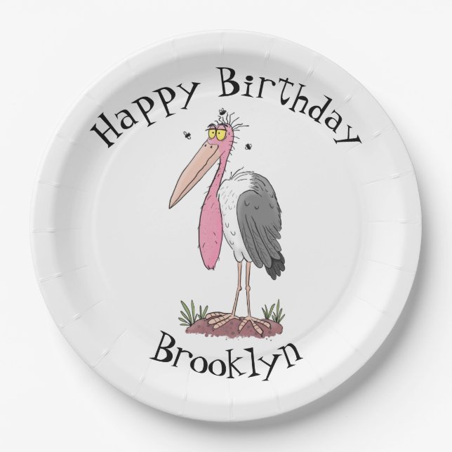Assiettes En Carton Drôle dessin animé de cigogne en marabou (Devant)