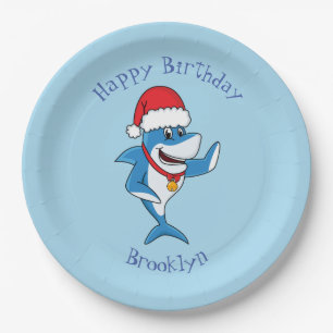 Assiettes En Carton Drôle dessin animé de requin de Noël